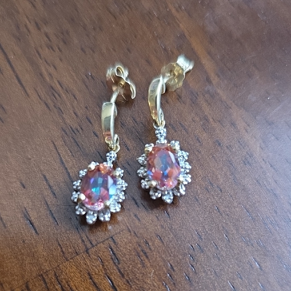 3X HOST PICK. Very Vintage Elegant 10k Gold Oval Cognac Topaz & CZ Earrings